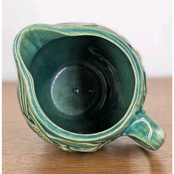 Early McCoy Bird and Cherries Art Pottery Pitcher Green Glaze Made In USA - Picture 5 of 9